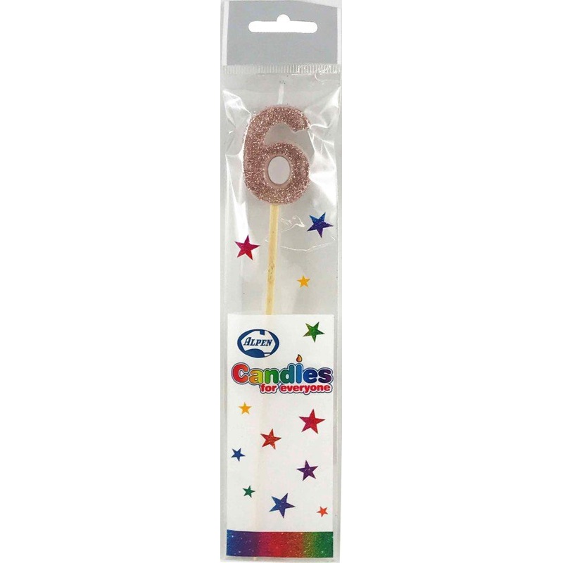 Rose Gold Candle Glitter Number 6
