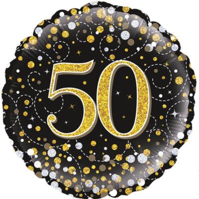 Sparkling Fizz Black & Gold 50 Birthday Round Foil Balloon