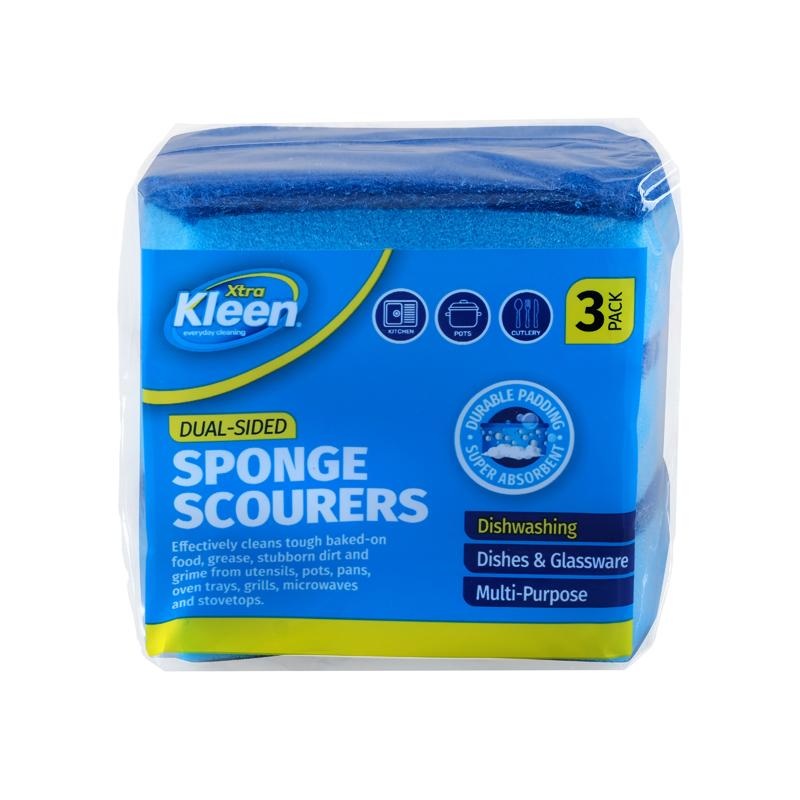 Sponge with Top Scourer 3pk - 10cm x 8cm x 3cm