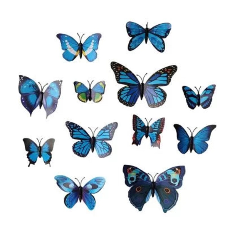 3D BUTTERFLY DECORATIONS- BLUE MAGNET 12pk