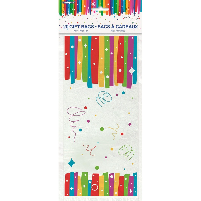 Rainbow Ribbons 20 Cello Bags 28cm H X 13CM W (11" X 5")