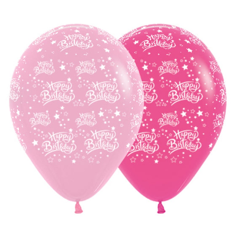 SEMPERTEX 30CM HAPPY BIRTHDAY STARS FASHION PINK & FUCHSIA ASSORTED LATEX BALLOONS, 25PK