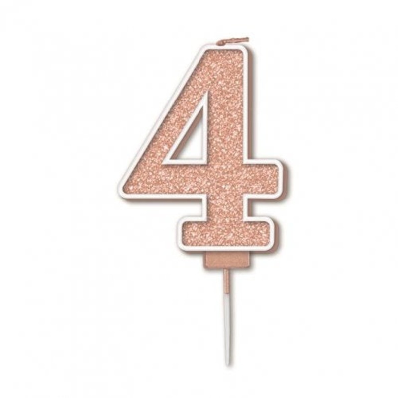 Sparkling Fizz Numeral #4 Rose Gold Candle 7.5cm 1pc