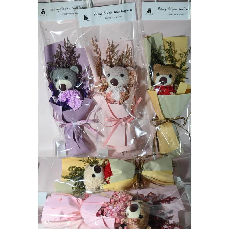 Teddy Bear Dried Flower Bouquet 1158-4 1pk Assorted