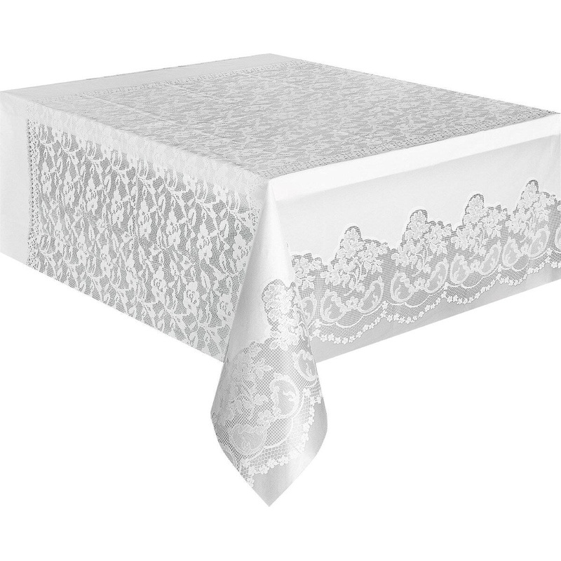 White Lace Unique Plastic Tablecover Rectangle 137cm x 274cm (54" x 108") 1pc
