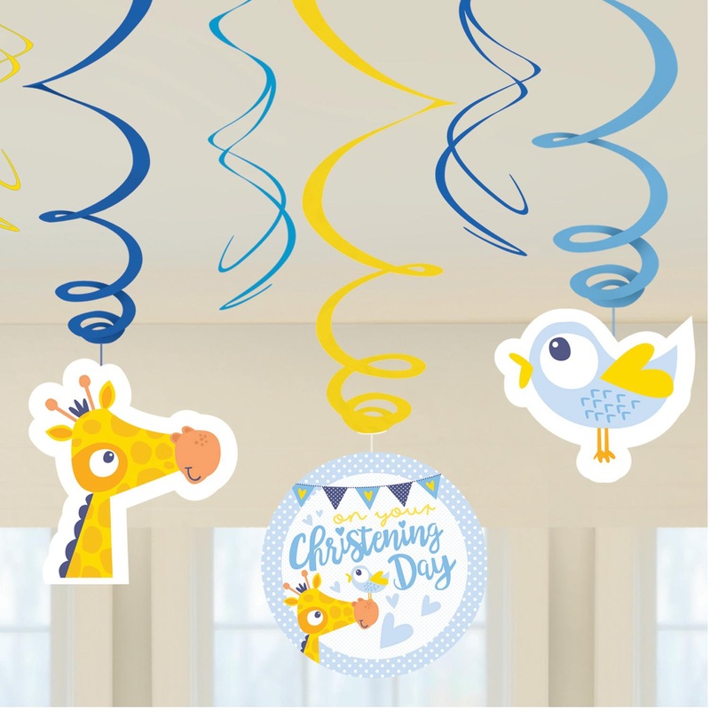 Christening Blue Swirl Decorations 6pcs