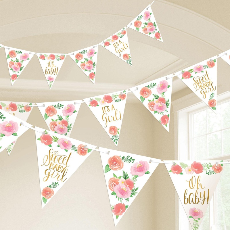 Floral Baby Girl Pennant Banner 4.57m