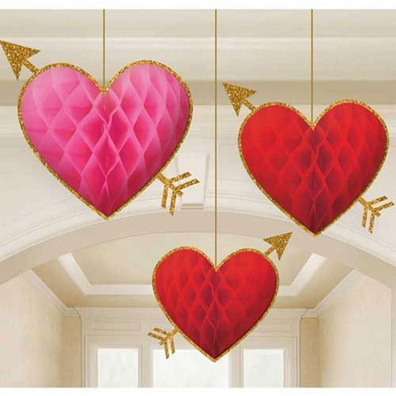 Red Heart Honeycomb Decoration 3pcs