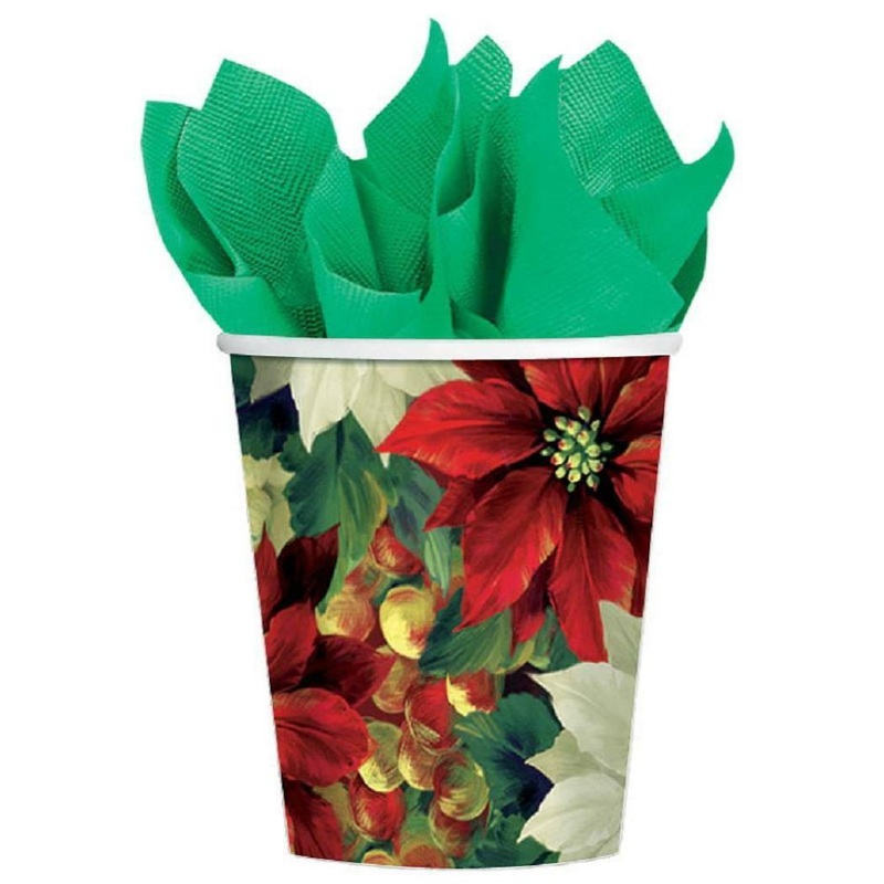 Regal Poinsettia Paper Cups 9oz, 8pcs