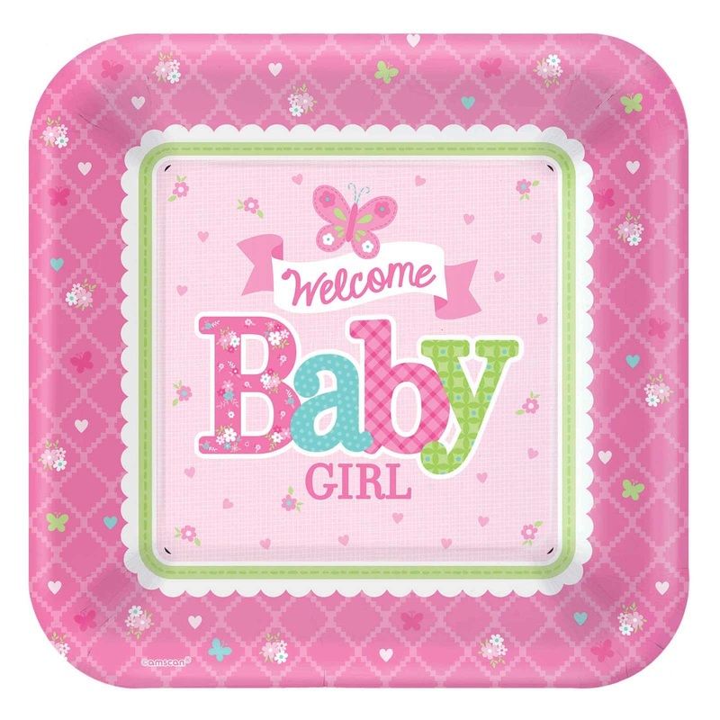 Welcome Little One Baby Girl Square Plates 10in, 8pcs