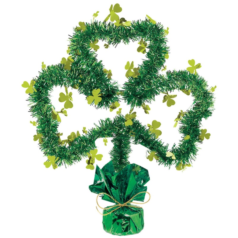 St. Patrick's Shamrock Tinsel Centerpiece 14in