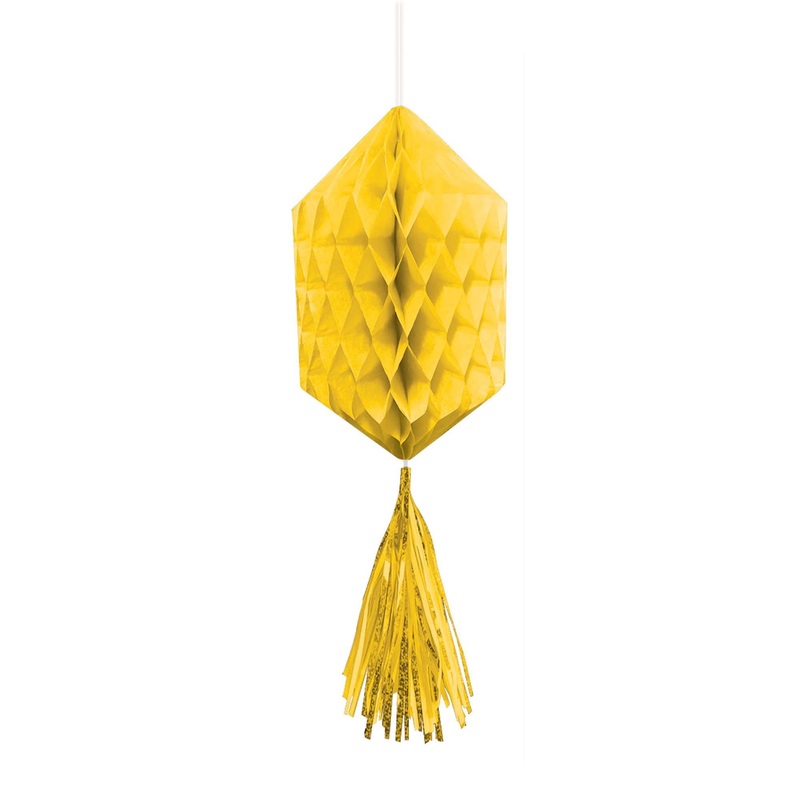 Yellow Sunshine Mini Honeycomb With Foil Tassels 3pcs