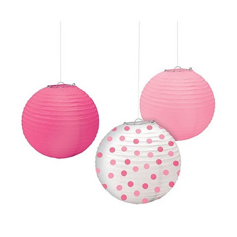 Baby Girl Printed Round Paper Lanterns 9.5in 3pcs