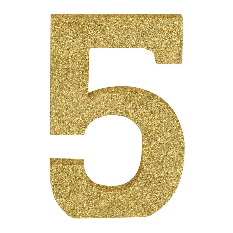 Number 5 Glitter Wood Table Decoration