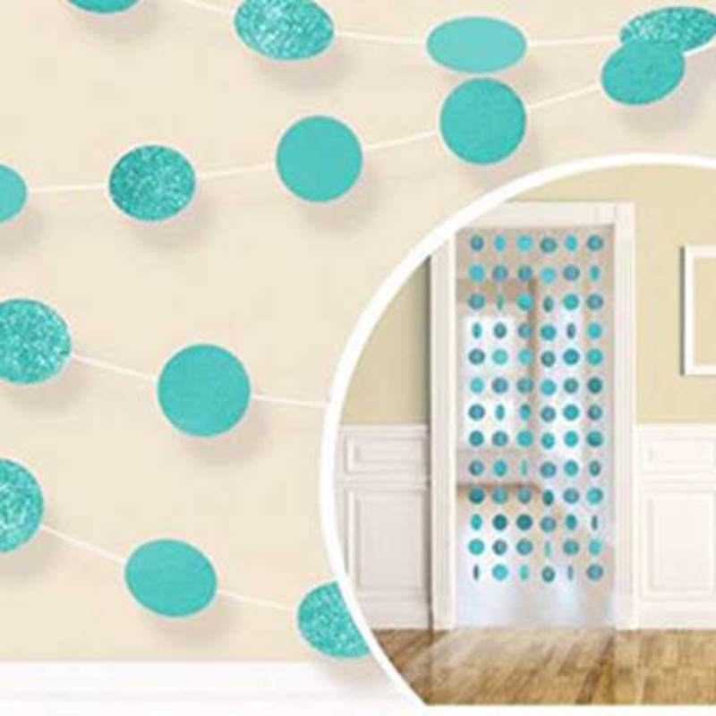 Robin's Egg  Blue Round Glitter String Decorations 7ft, 6pcs