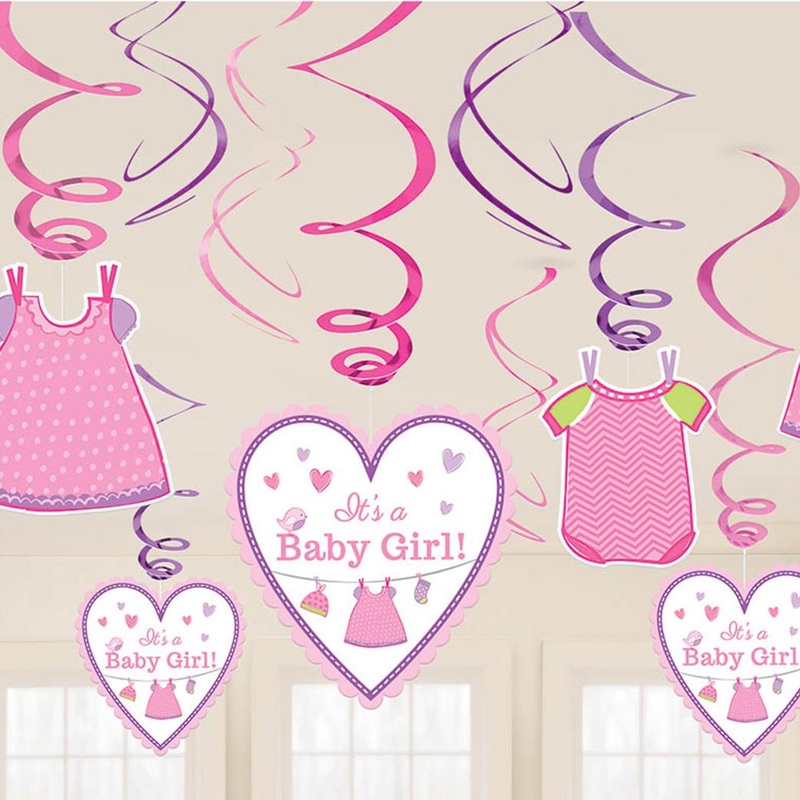 Shower With Love Girl Swirl Decorations 12pcs