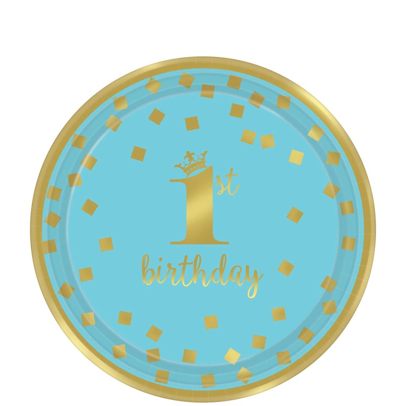 1st Birthday Boy - Gold Metallic Paper Plates 9in, 8pcs