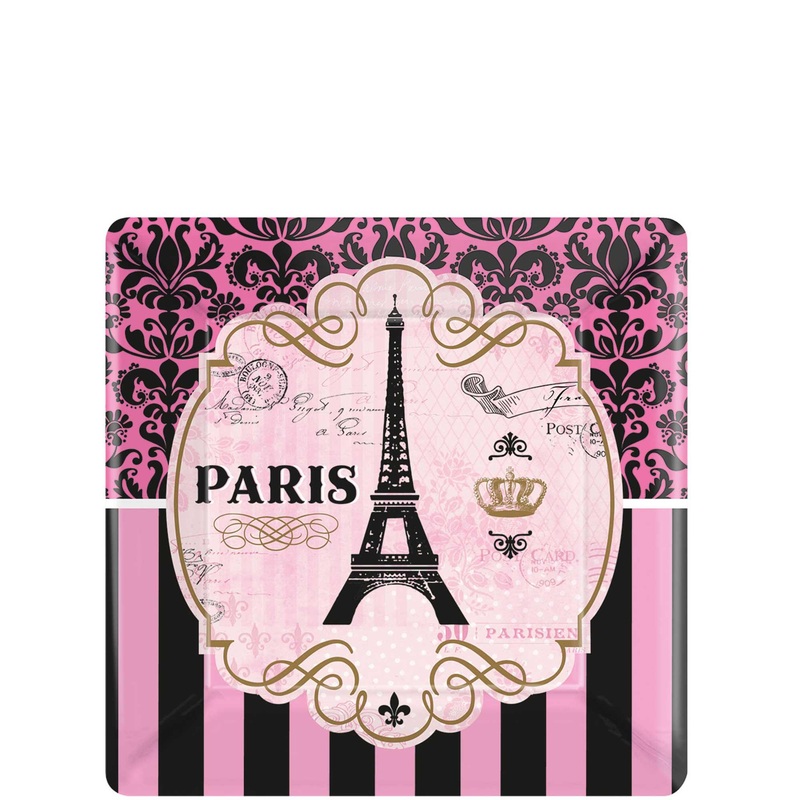 A Day In Paris Square Paper Plates 7in, 8pcs