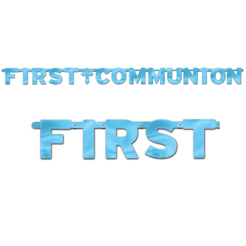 First Communion Blue Letter Banner 8 3/4ft x 12in