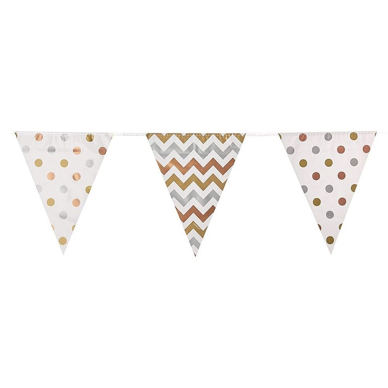 Mixed Metals Dots and Chevron Large Pennant Banner 12ft