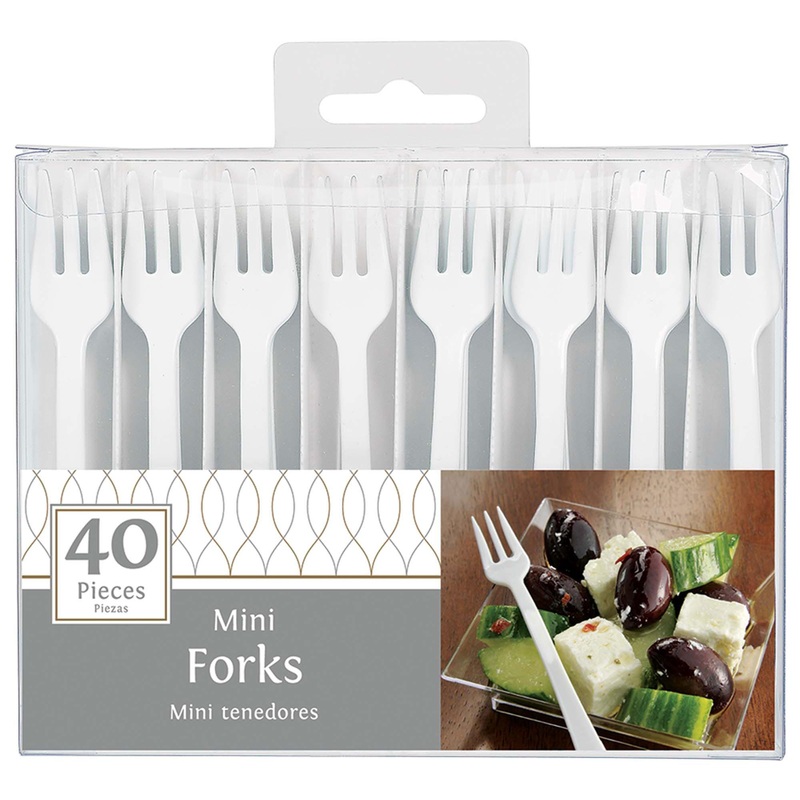 White Mini Forks 4in, 40pcs