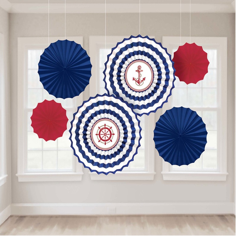 Anchors Aweigh Nautical Paper Fan Decoration 6pcs