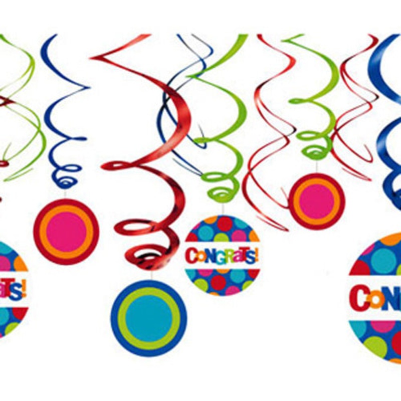 Cabana Dot Congratulations Swirl Decorations 12pcs