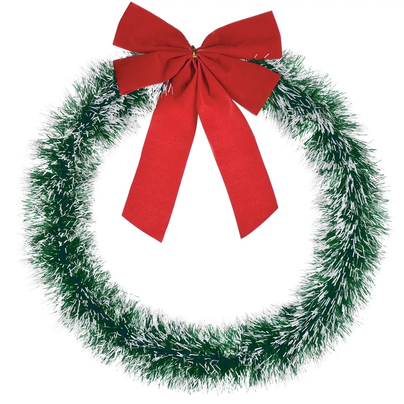 Medium Frosted Wreath Artificial Pine w/ Fabric 16in
