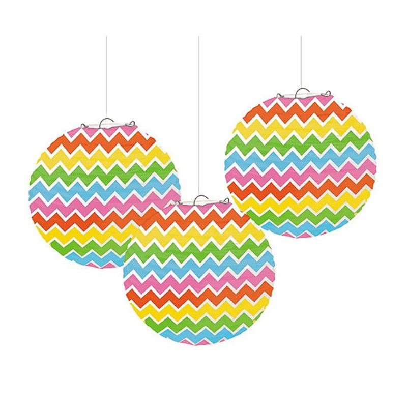 Multi Chevron Paper Lanterns 9.50in, 3pcs