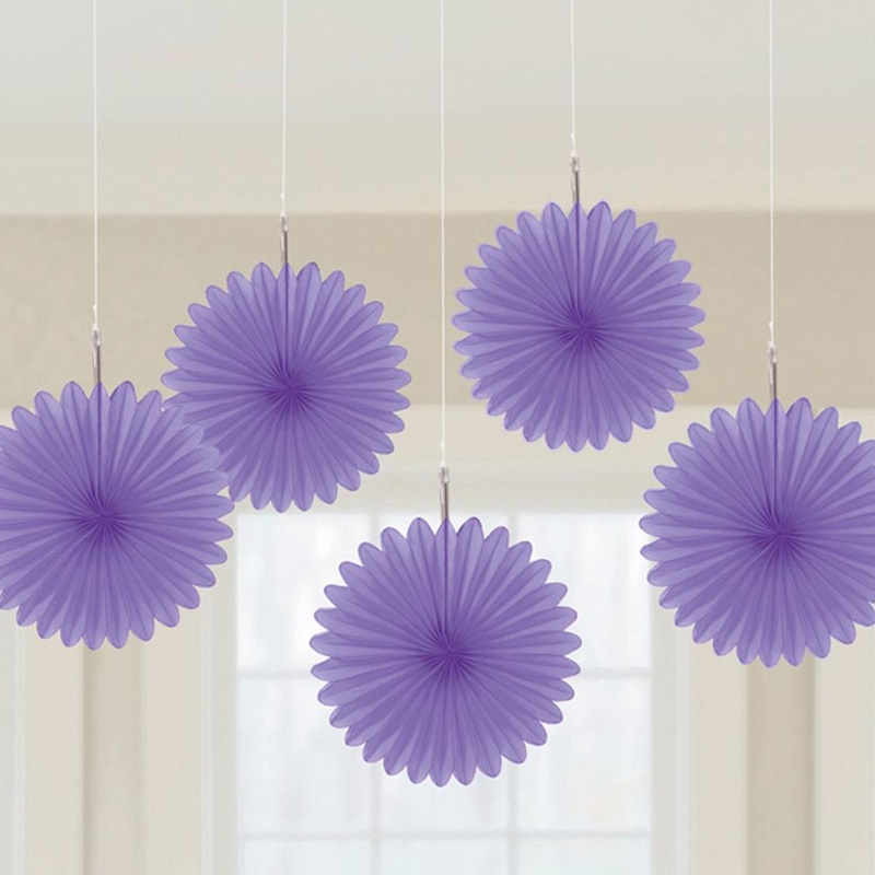New Purple Mini Paper Fan Decorations 6in, 5pcs