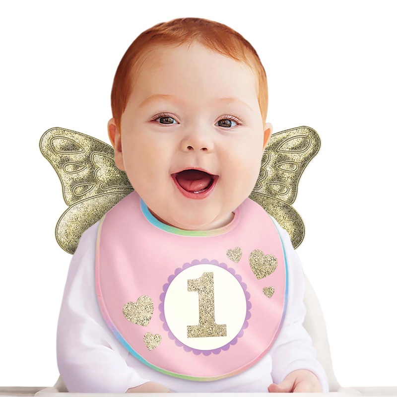 1st Birthday Girl Fabric Bib With Wings