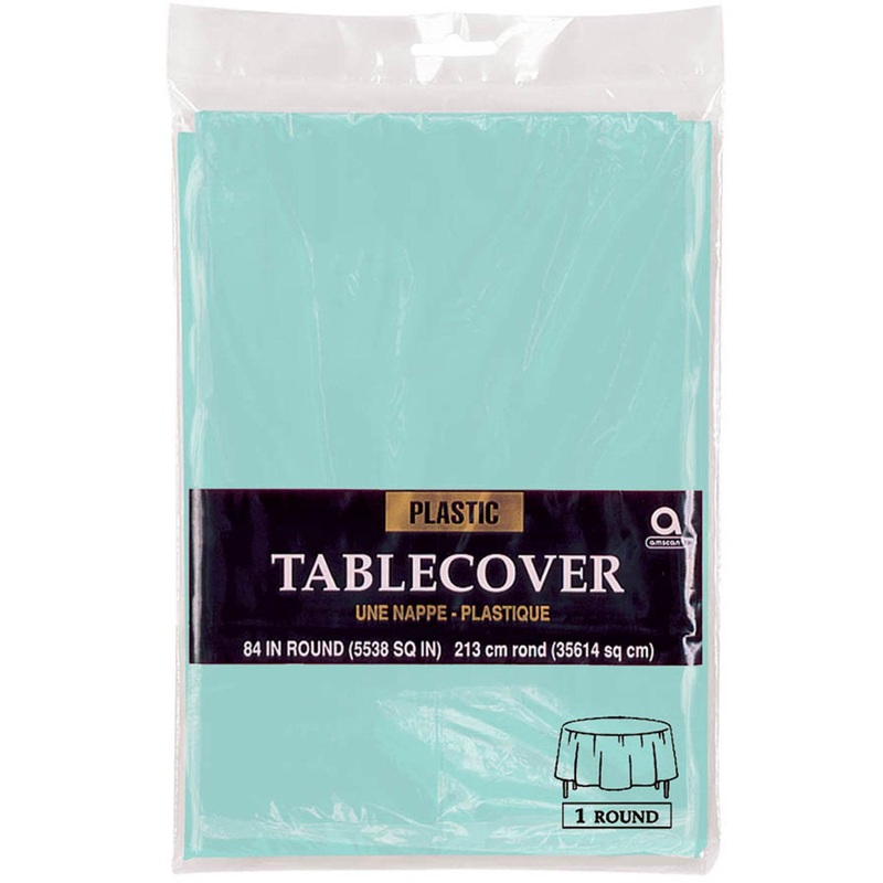 Robin's Egg Blue Round Plastic Table Cover  84in