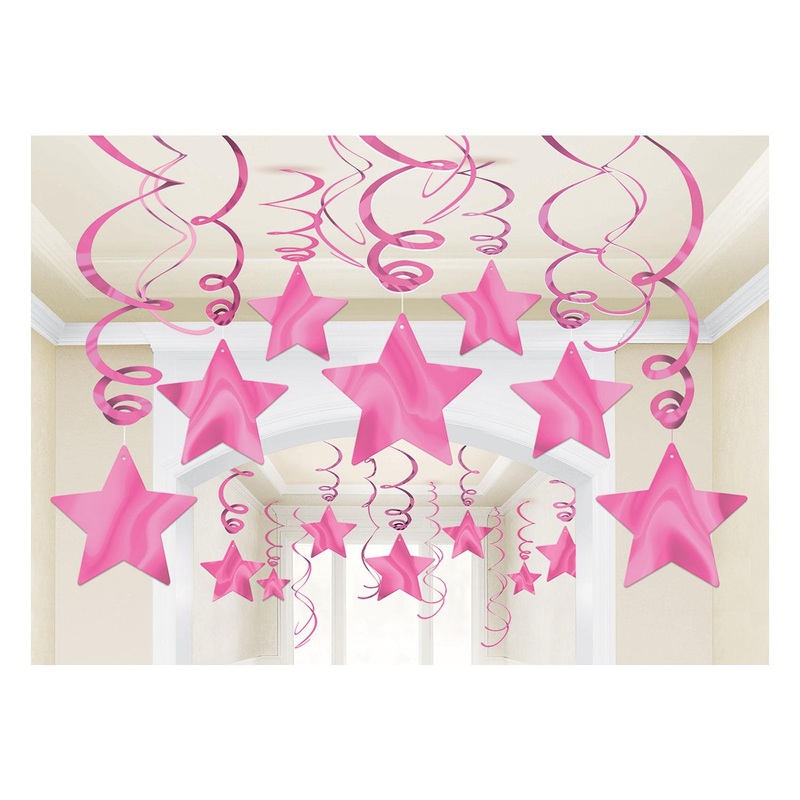 Bright Pink Shooting Stars Swirl Decorations 30pcs