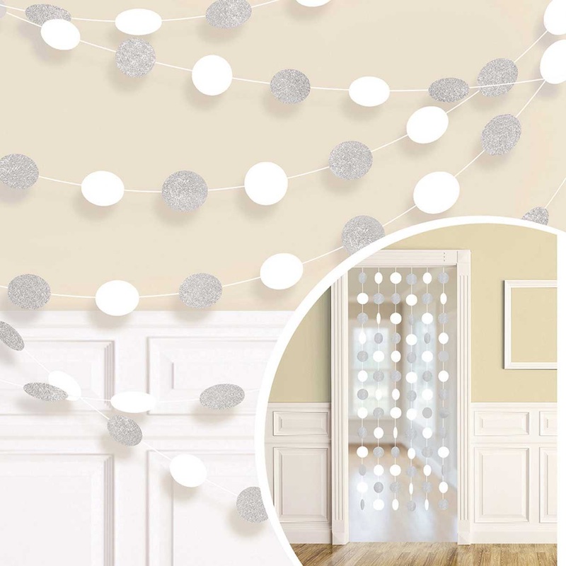 Frosty White Round Glitter String Decorations 7ft 6pcs