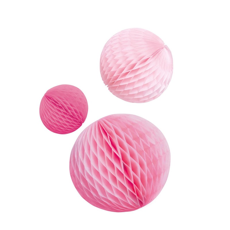 Hot Pink Paper Honeycomb Decorations 3pcs