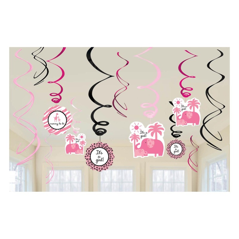 Sweet Safari Girl Baby Swirl Decorations 24in, 12pcs