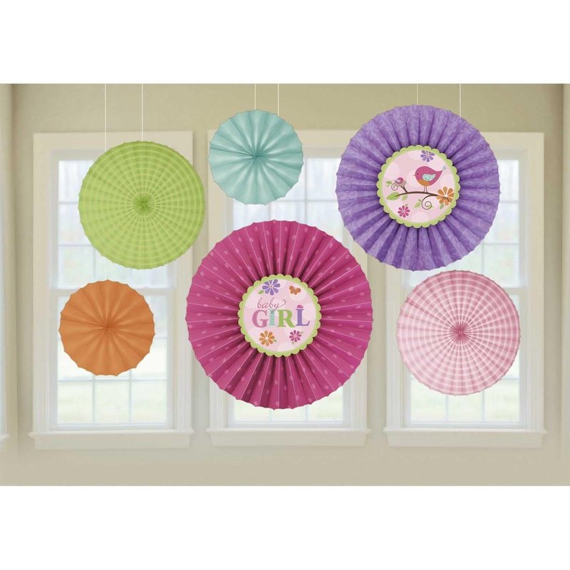 Tweet Baby Girl Paper Fan Decorations 6pcs