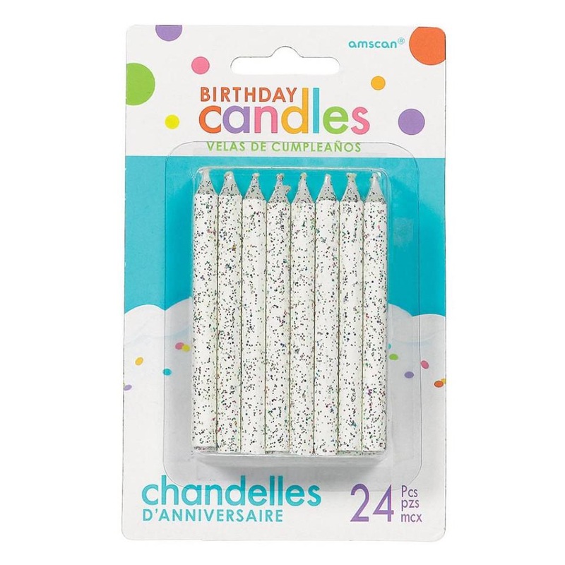 White Large Spiral Glitter Candle 3.25in, 24pcs