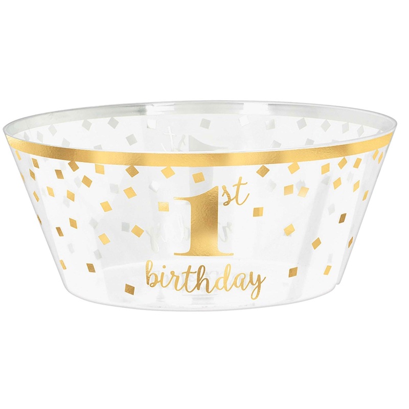 1st Birthday Gold Large Plastic Serving Bowl 25.4cm