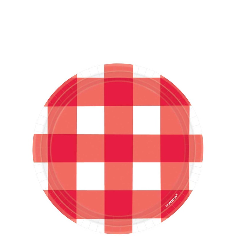 RED GINGHAM 7iN ROUND PLATES