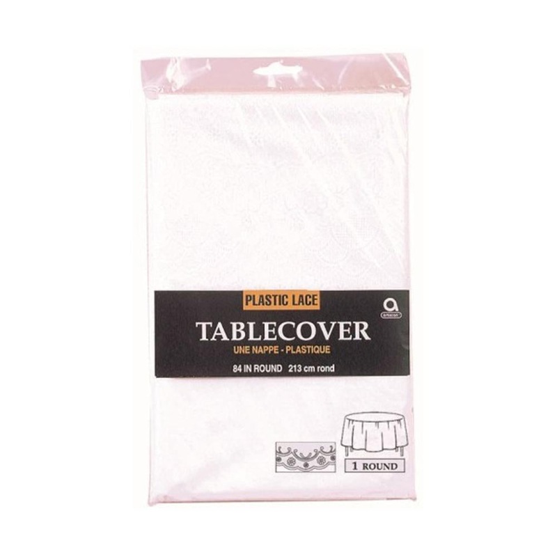 White Lace Round Table Cover 84in