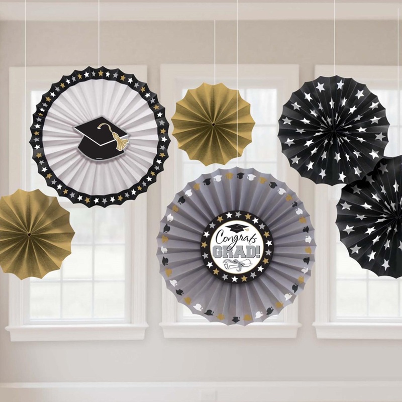 Graduation Paper Fan Decoration 6pcs