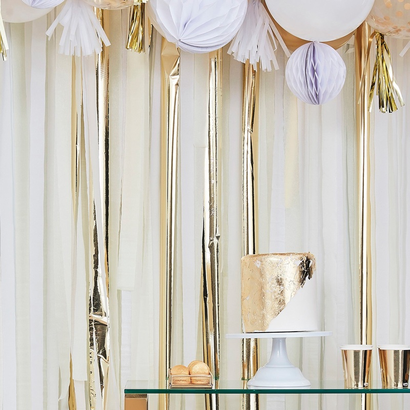 Mix It Up Gold Metallic Party Streamers Backdrop Decoration