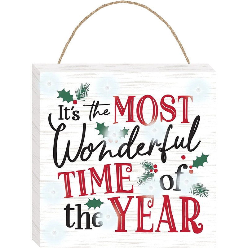 Most Wonderful Time Light-Up Hanging Sign Mdf w/ Jute Hanger 12in