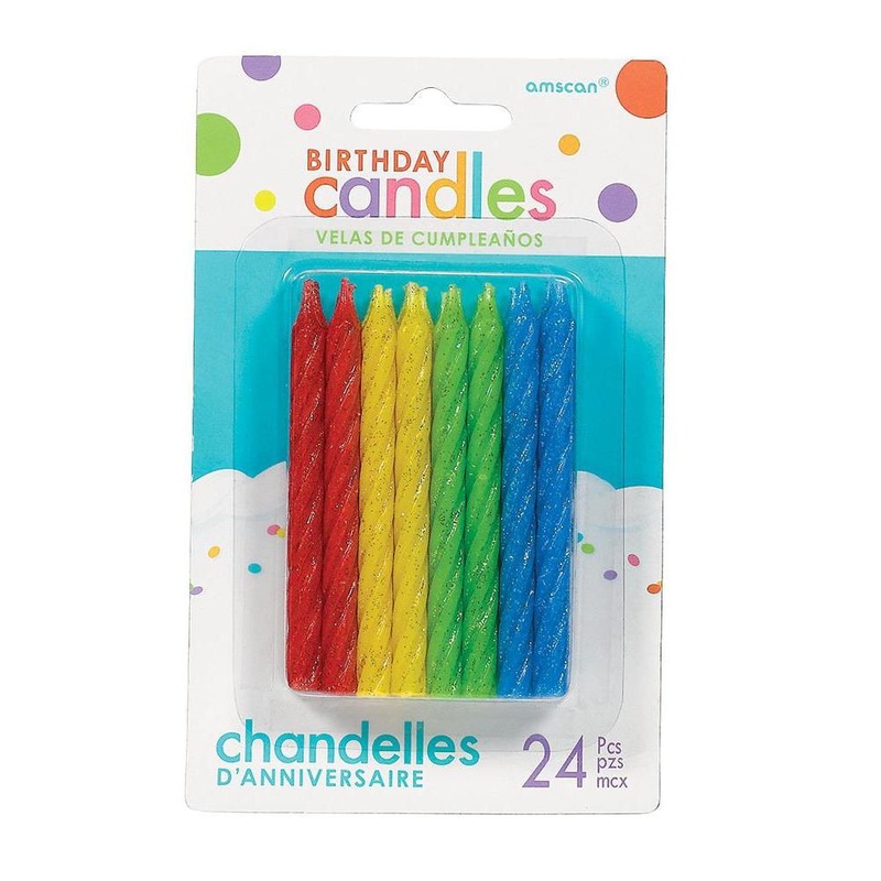 Primary Colors Large Spiral Glitter Candle 24pcs
