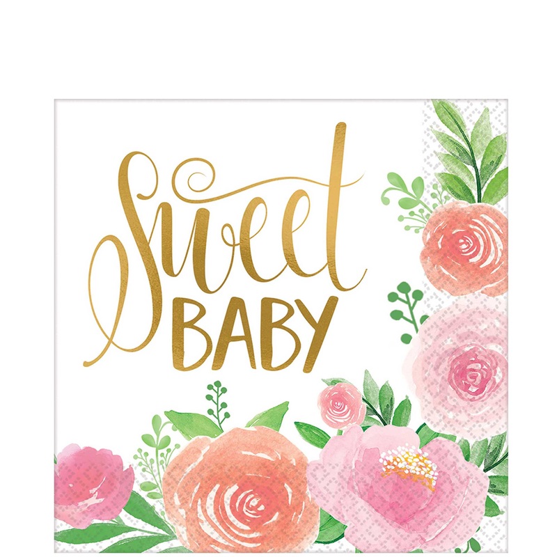 Baby Shower - Floral Baby Girl Lunch Tissues 16pcs