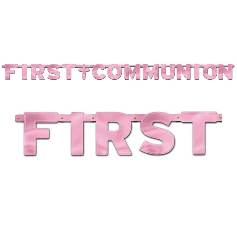 First Communion Pink Letter Banner 8 3/4ft x 12in