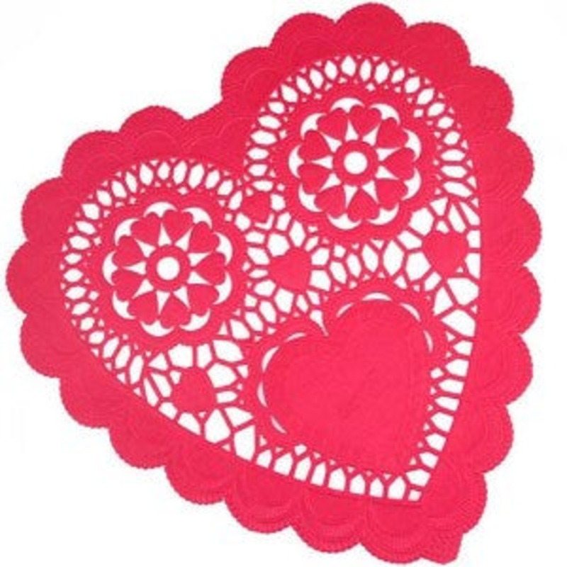 Red Heart-Shaped Paper Doilies 6in, 20pcs