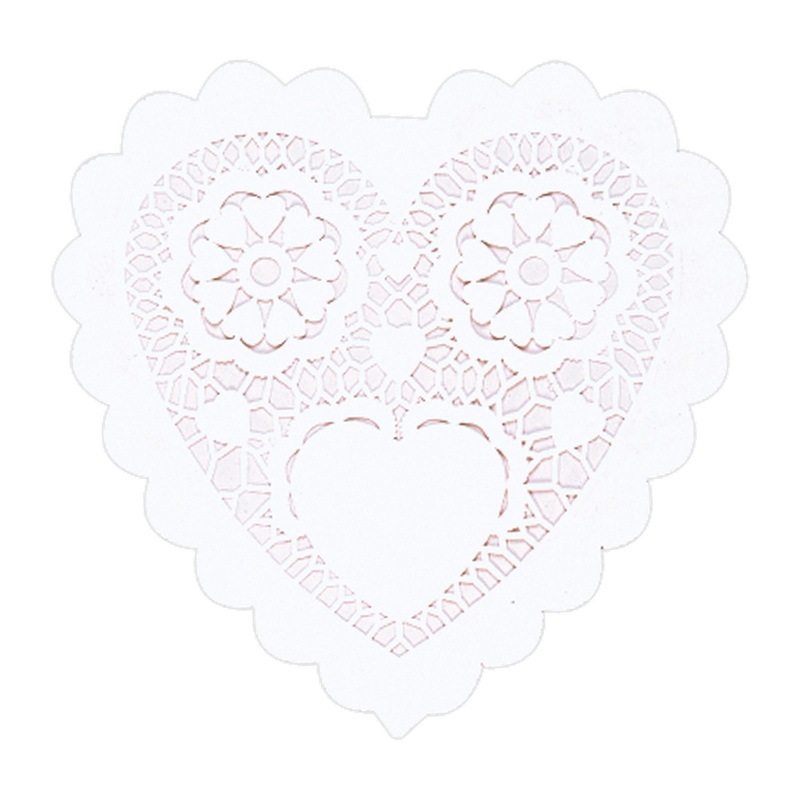 White Heart-Shaped Paper Doilies 6in, 20pcs