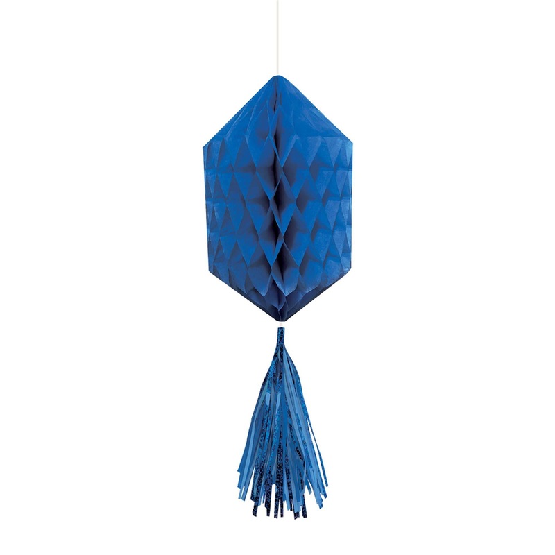Bright Royal Blue Mini Honeycomb With Foil Tassels 3pcs